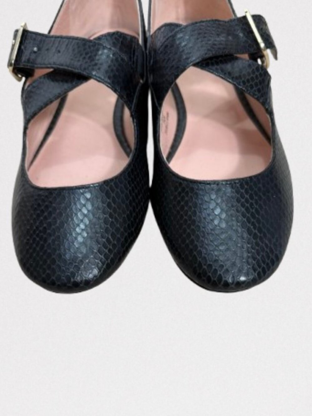 J. Crew Logan Сrisscross Mary Jane Shoes Snake-Embossed Italian Leather Sz 9 - Picture 4 of 10